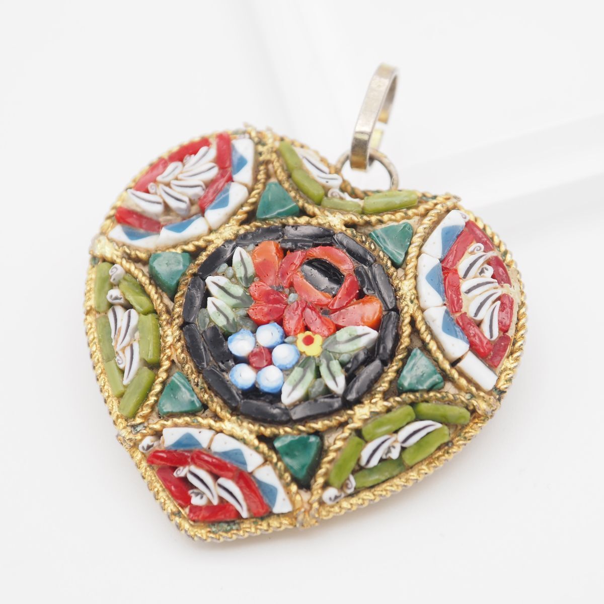 M542 モザイクガラス ITALY刻印 ペンダントトップ ハート フラワー