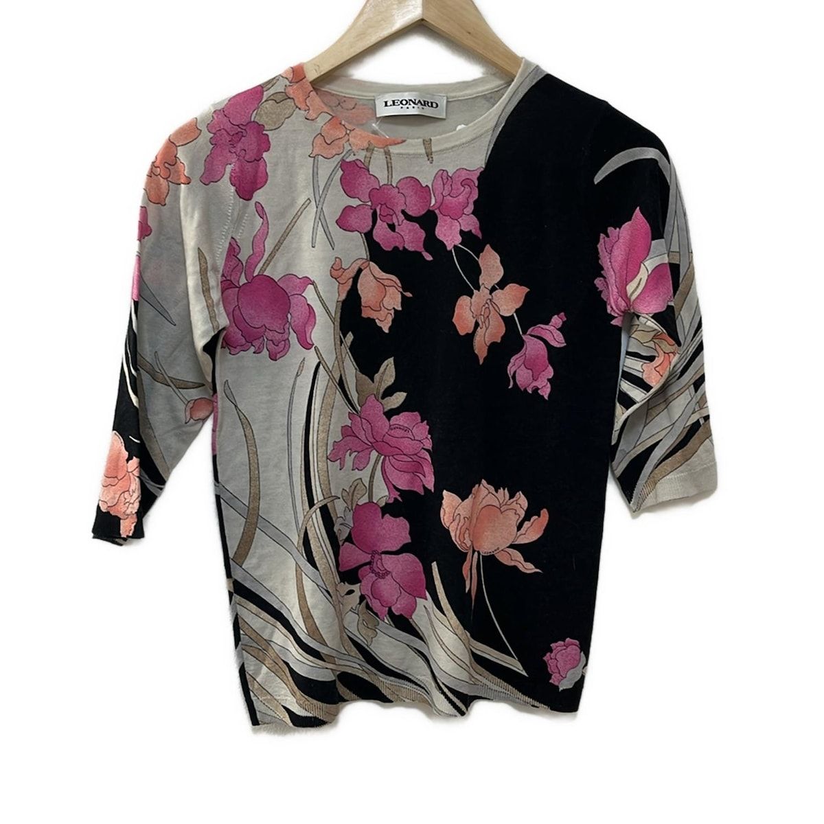 LEONARD(レオナール) 七分袖セーター レディース - 黒×ピンク×マルチ