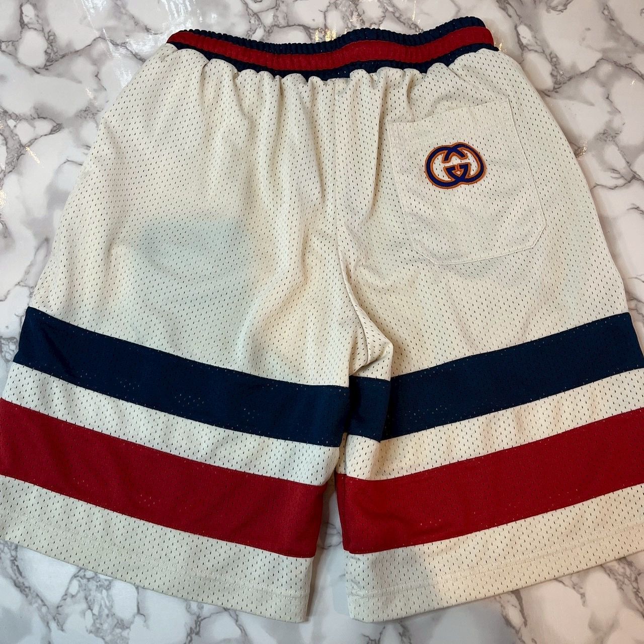 美品】グッチ GUCCI メッシュ ショートパンツ M ホワイト ネイビー