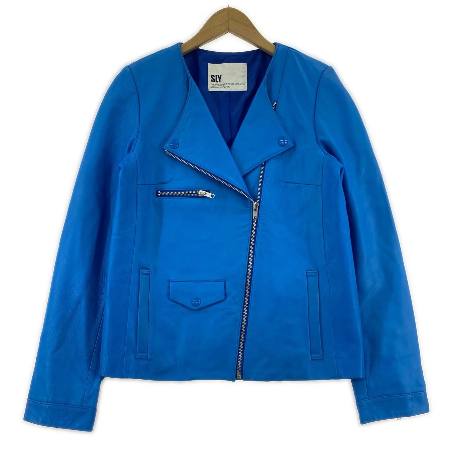 SLY スライレザージャケット size2/ブルー - メルカリ