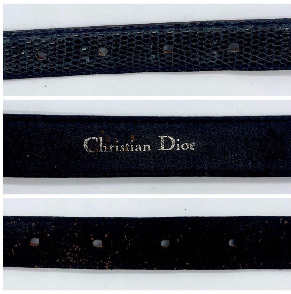 Christian Dior ベルト CDロゴ リザード型押し ネイビー 金具 - メルカリ