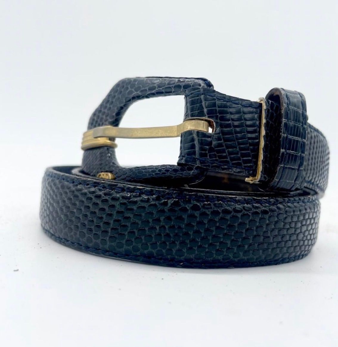 Christian Dior ベルト CDロゴ リザード型押し ネイビー 金具 - メルカリ