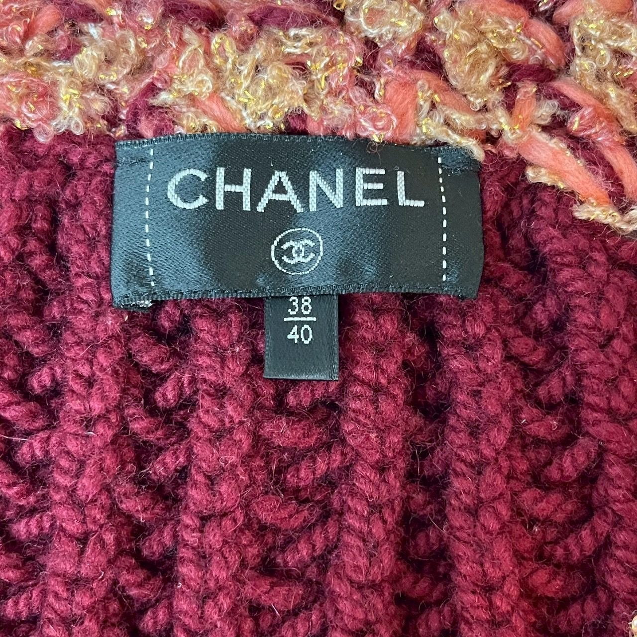 極美品】シャネル CHANEL ニット カーディガン エンジ ツイード装飾 38 
