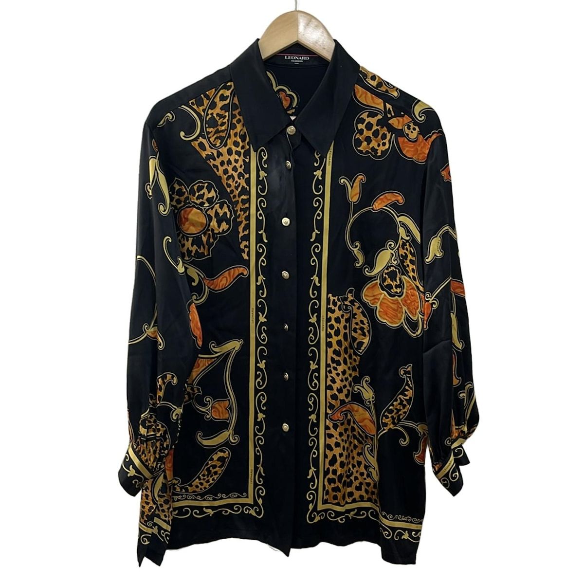 ☆ LEONARD レオナール シルク混 ボウタイ ペイズリー柄 長袖 ブラウス LEONARD(レオナール) 長袖シャツブラウス サイズ9R レディース - 黒