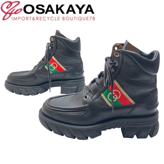 中古美品 GUCCI グッチ インターロッキングG ショートブーツ ブラック