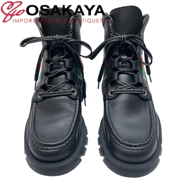 中古美品 GUCCI グッチ インターロッキングG ショートブーツ ブラック