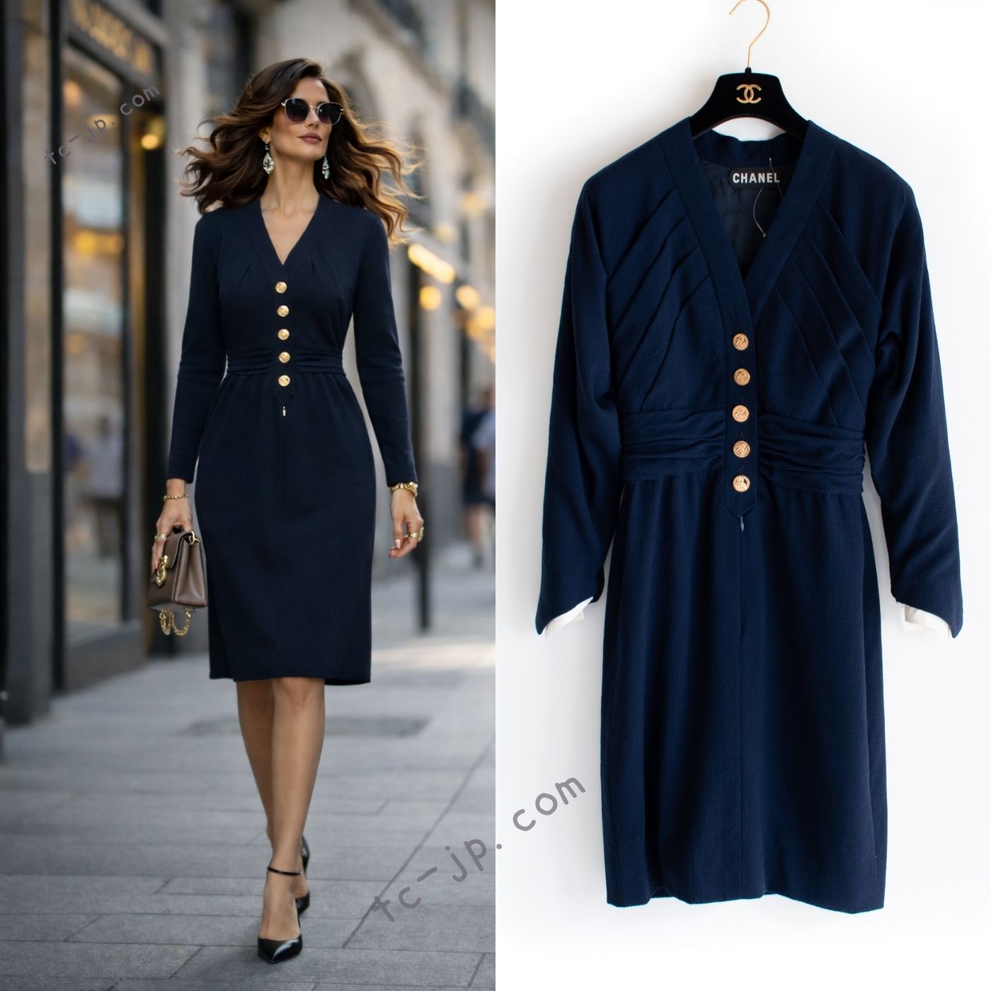 シャネル ワンピース CHANEL オートクチュール ネイビー 1点もの 完全