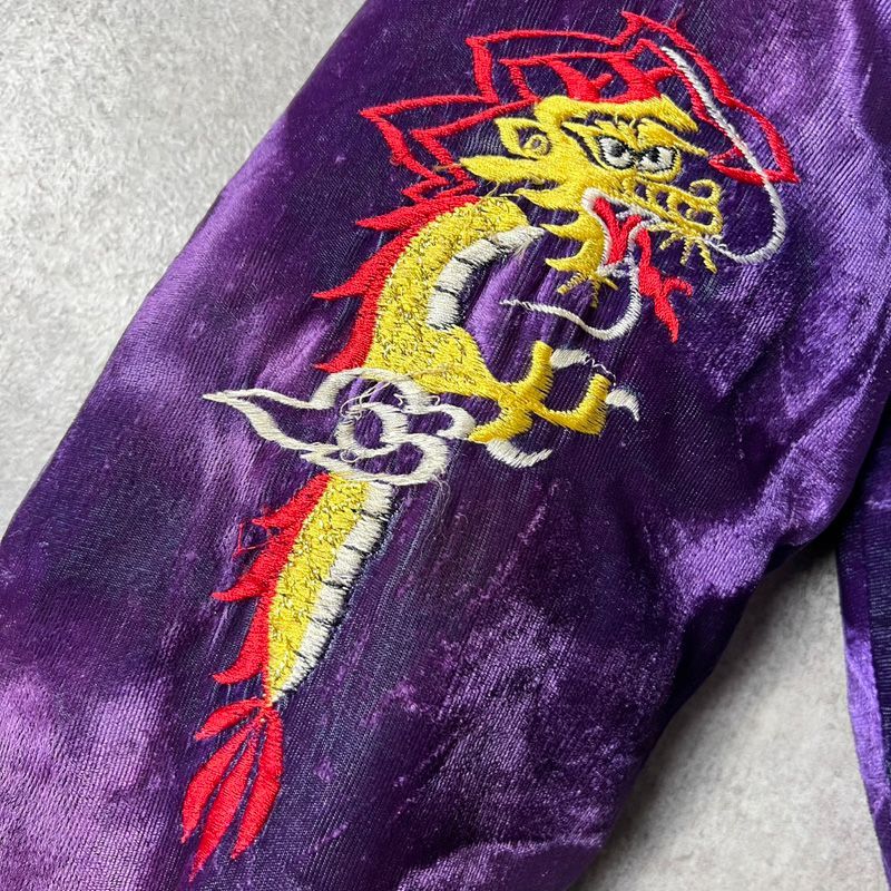 80s KOREA ドラゴン 刺繍 総柄 中綿入り 別珍 スーベニア ジャケット