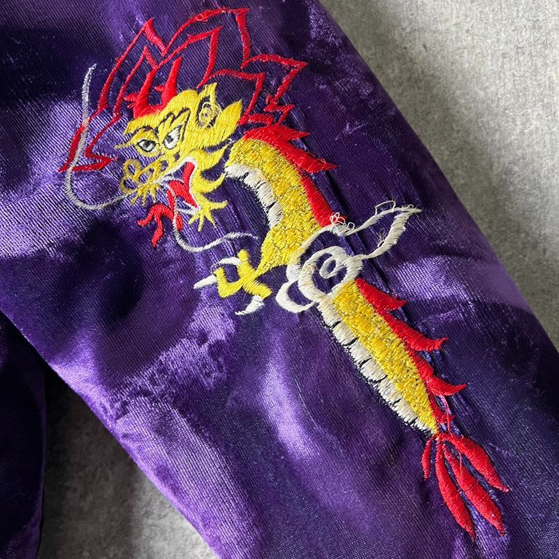 80s KOREA ドラゴン 刺繍 総柄 中綿入り 別珍 スーベニア ジャケット