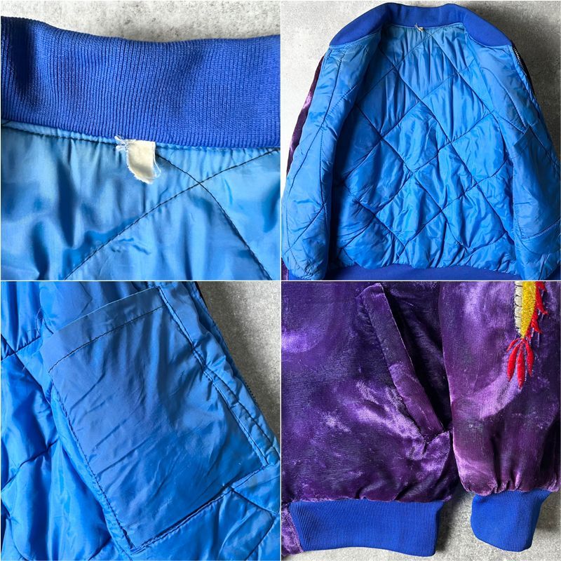 80s KOREA ドラゴン 刺繍 総柄 中綿入り 別珍 スーベニア ジャケット