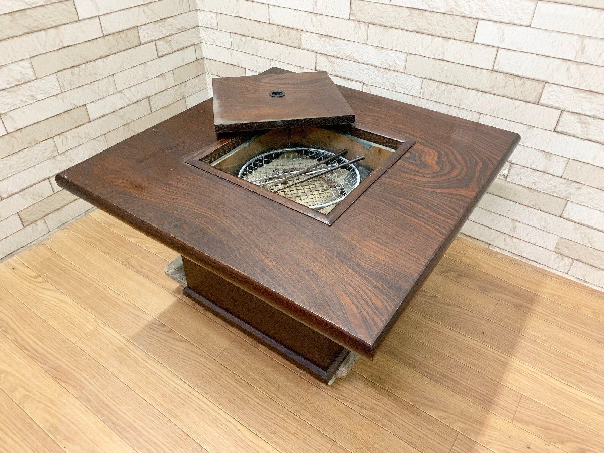 【昭和レトロ】囲炉裏テーブル　座卓　火鉢　関西火鉢　アンティーク　古民家　高級 ◇関西火鉢 古民具 囲炉裏テーブル 机 箱火鉢 木製 ローテーブル 座卓