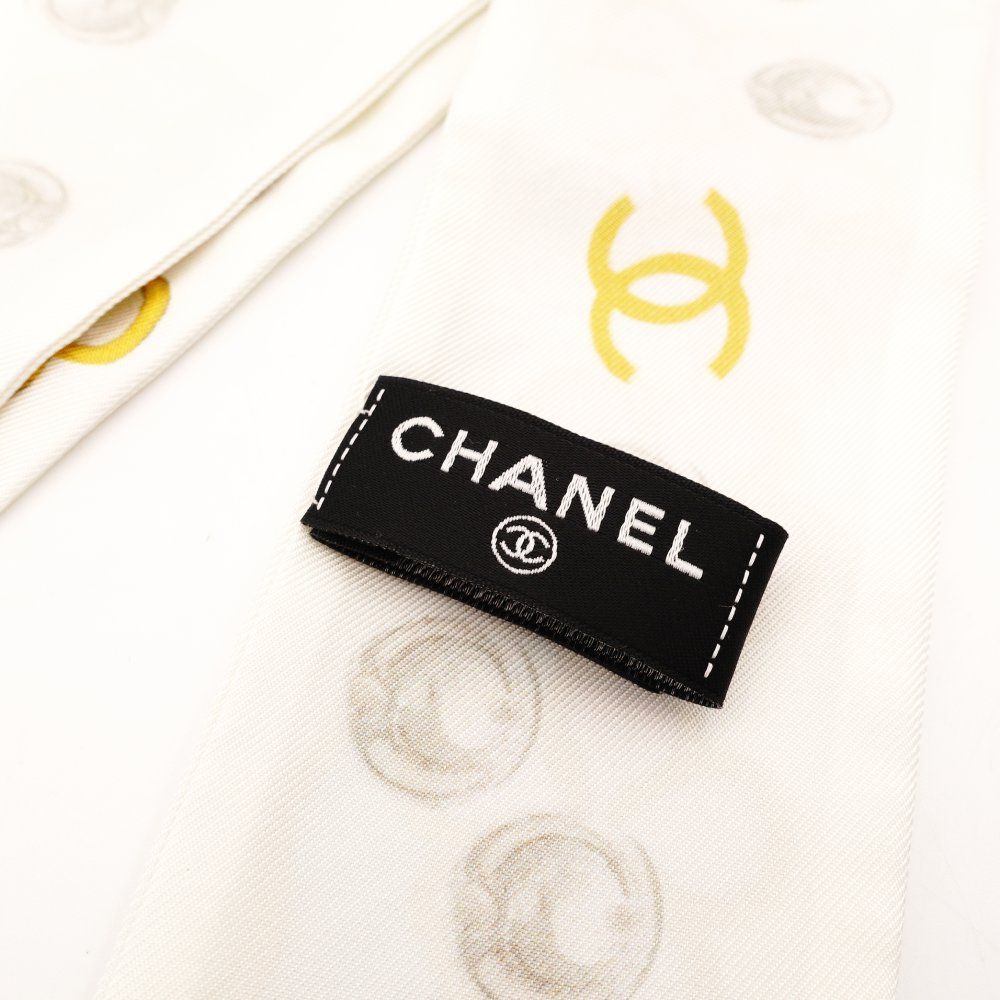 シャネル CHANEL ツイリー スカーフ シルク100％ ホワイト フラワー