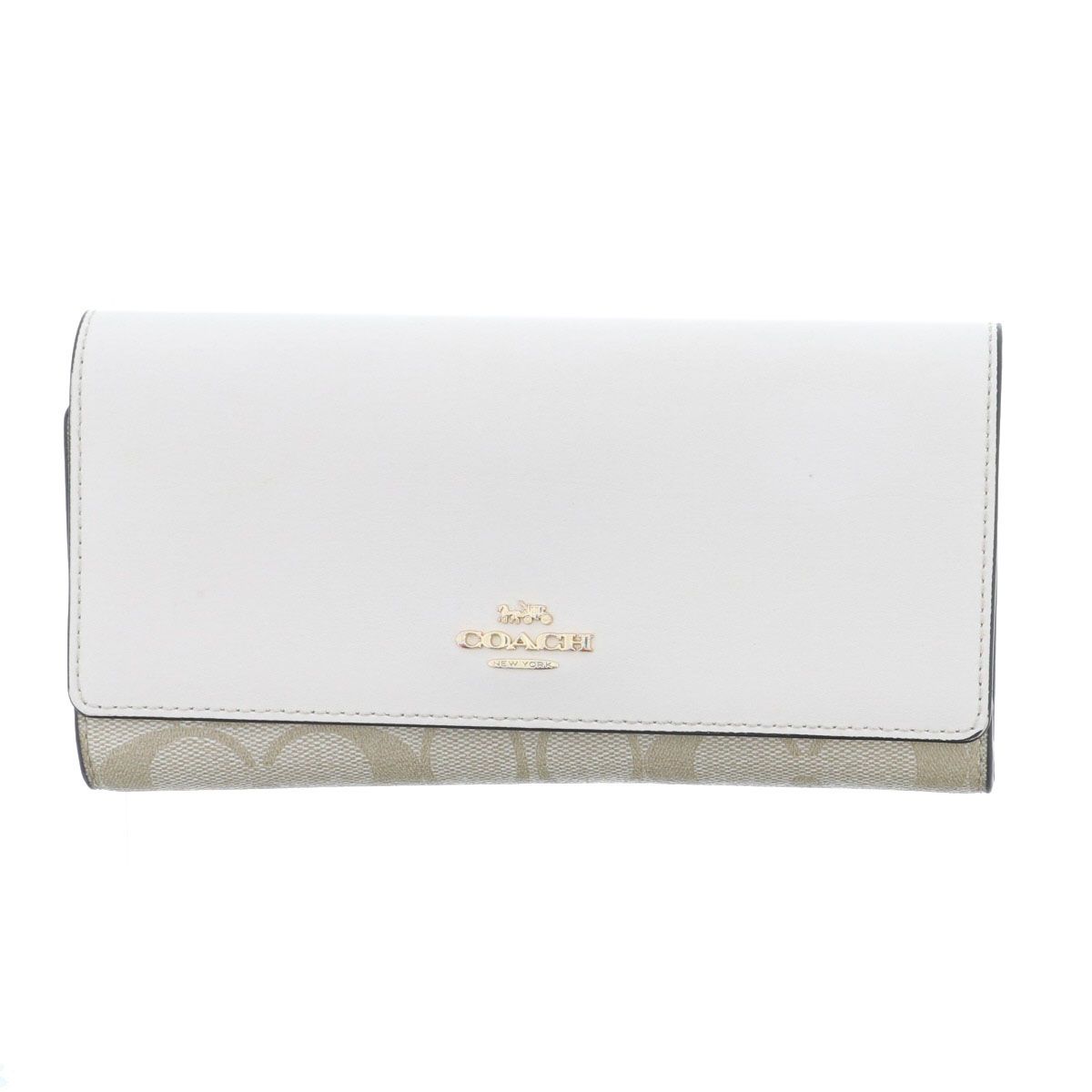 COACH コーチ 二つ折り シグネチャー 長財布 C5966 PVC レザー ベージュ アイボリー  レディース【中古】 COACH コーチ 二つ折り シグネチャー 長財布 C5966 レディース PVC