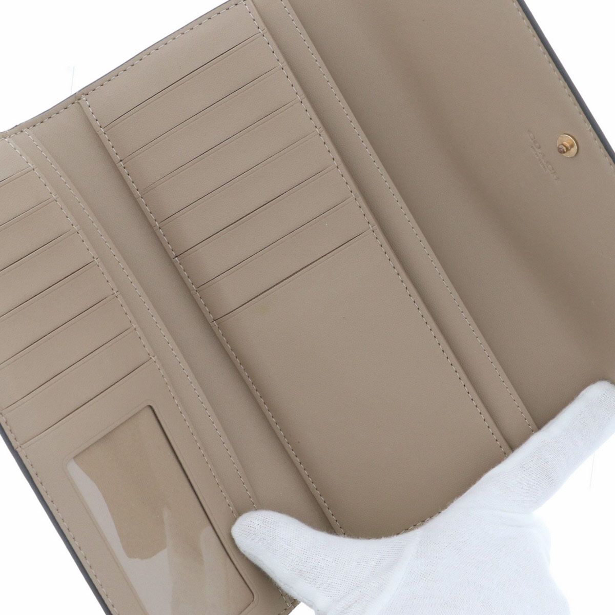 COACH コーチ 二つ折り シグネチャー 長財布 C5966 PVC レザー ベージュ アイボリー  レディース【中古】 COACH コーチ 二つ折り シグネチャー 長財布 C5966 レディース PVC