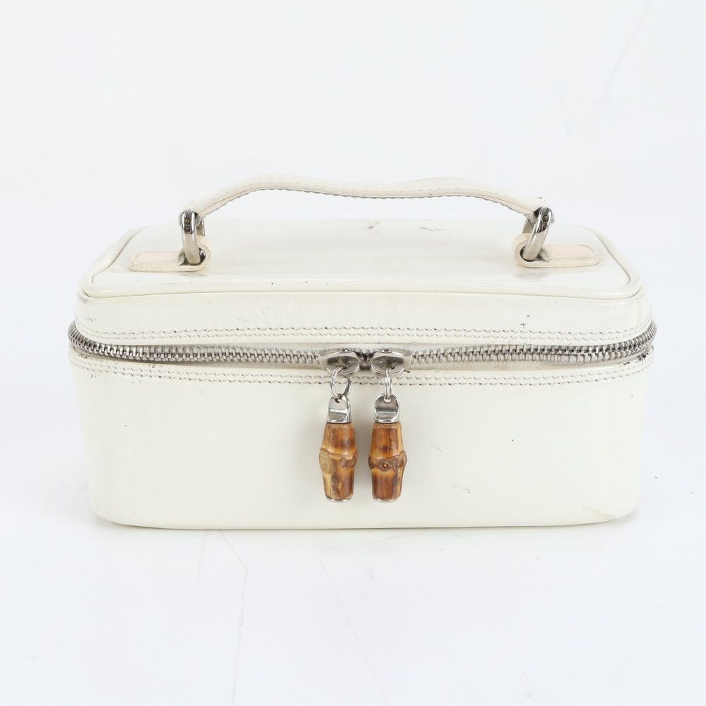 グッチ バンブー バニティ ポーチ ホワイト レザー ハンドバッグ 本革