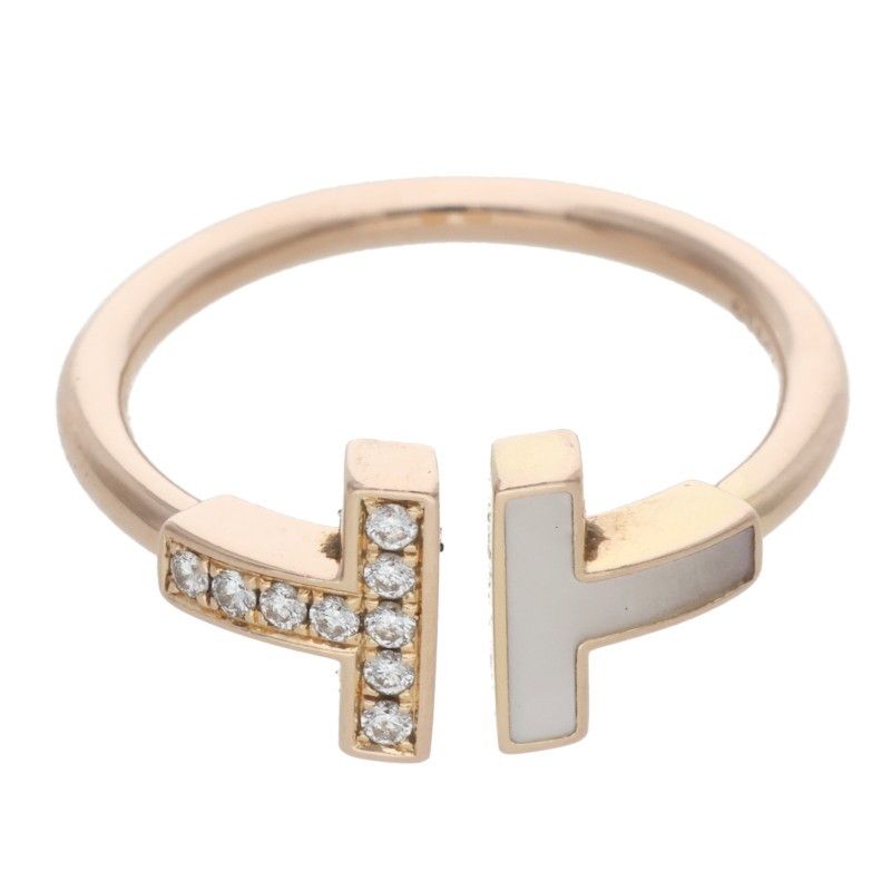 ティファニー Tワイヤー K18PGマザーオブパールリング メンズ 13号