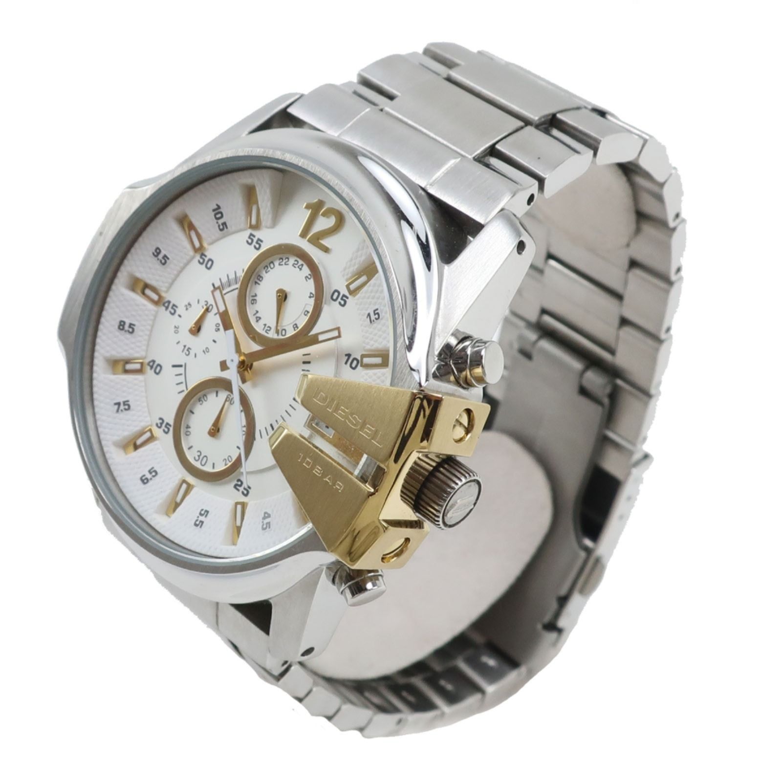 美品DIESEL DZ-4265 クロノグラフ SLV クオーツ 腕時計　稼働 DIESEL】ディーゼル DZ-4265 ステンレススチール シルバー クオーツ
