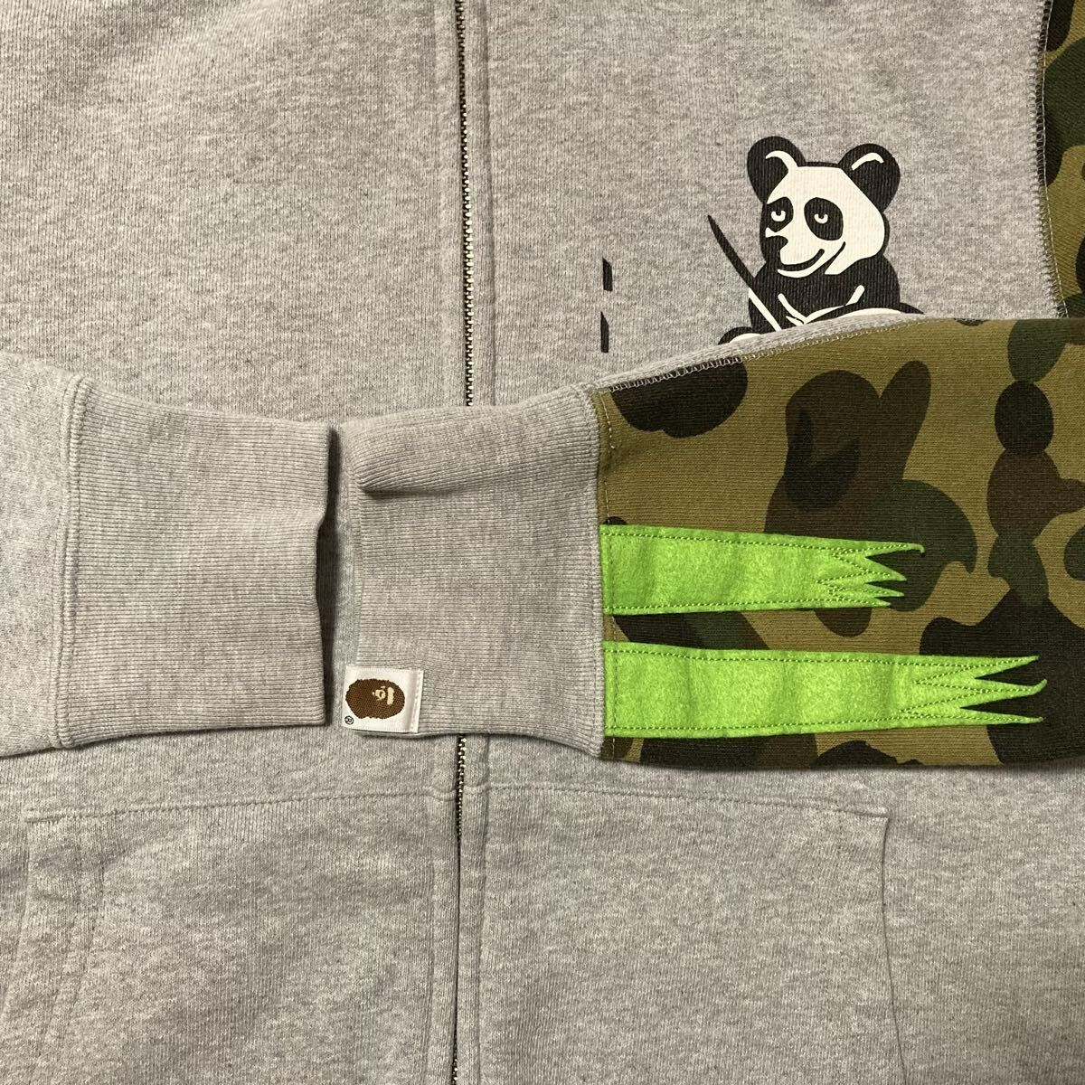 1st camo green × グレー パンダ パーカー Sサイズ panda full zip 