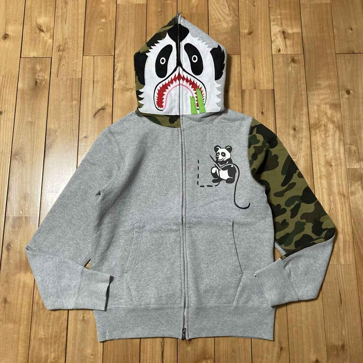 1st camo green × グレー パンダ パーカー Sサイズ panda full zip 