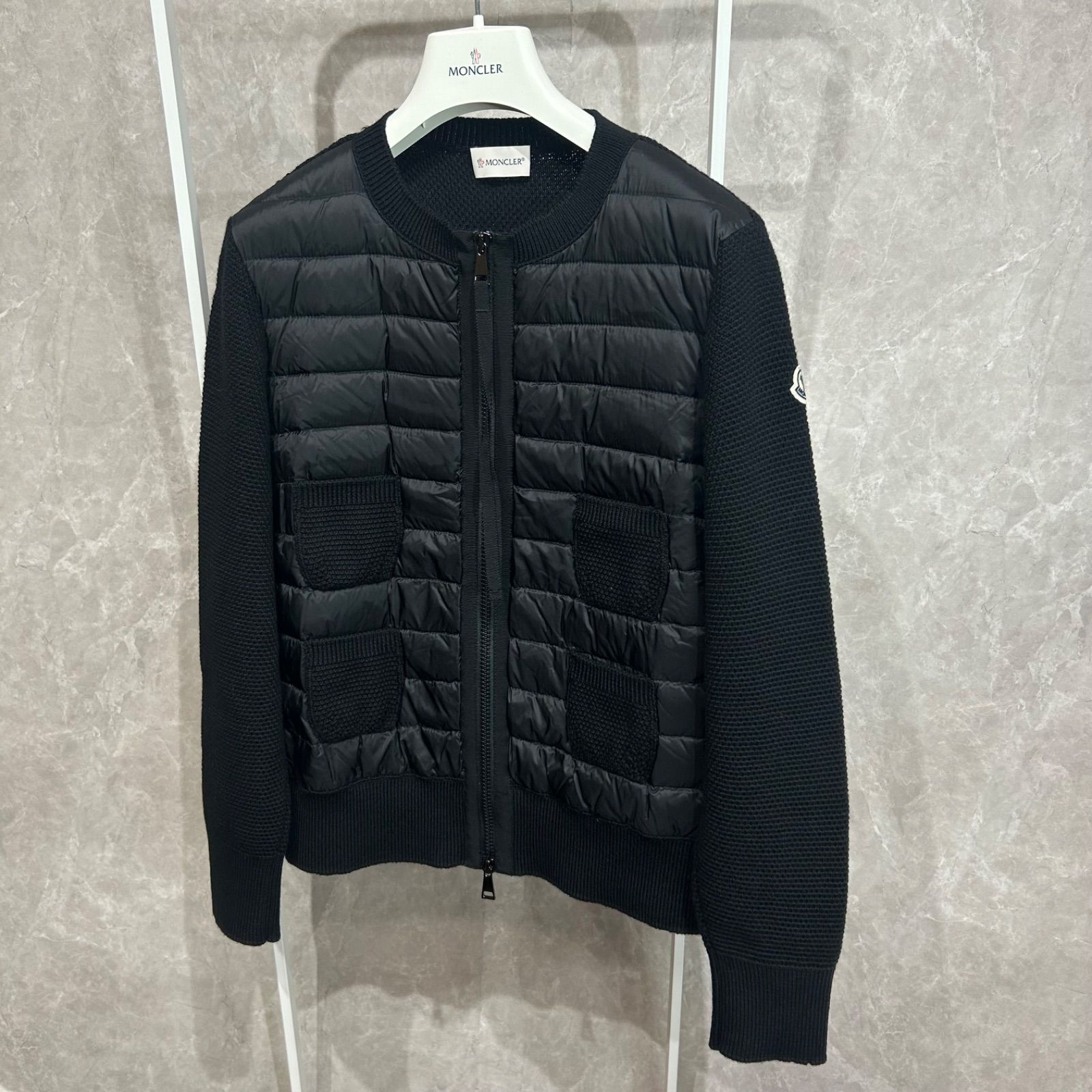 美品◎モンクレール ダウンニット ジャケット カーディガン ブラック XS 美品】 MONCLER モンクレールダウンニットジャケット カーディガン黒M