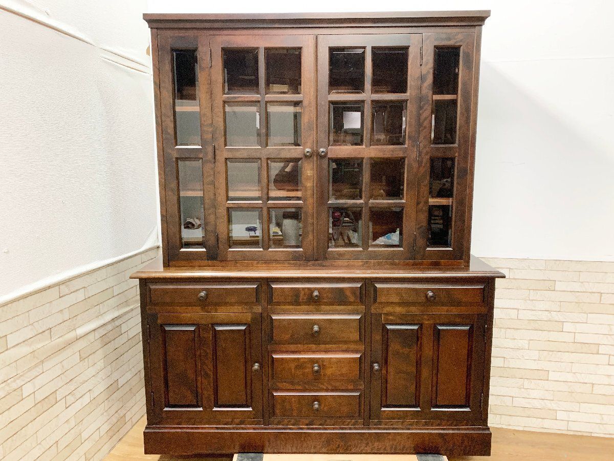 北海道民芸家具 食器棚 カップボード 飾り棚 キャビネット ◇北海道民芸家具 カップボード 大型 食器棚 キャビネット 飾り棚