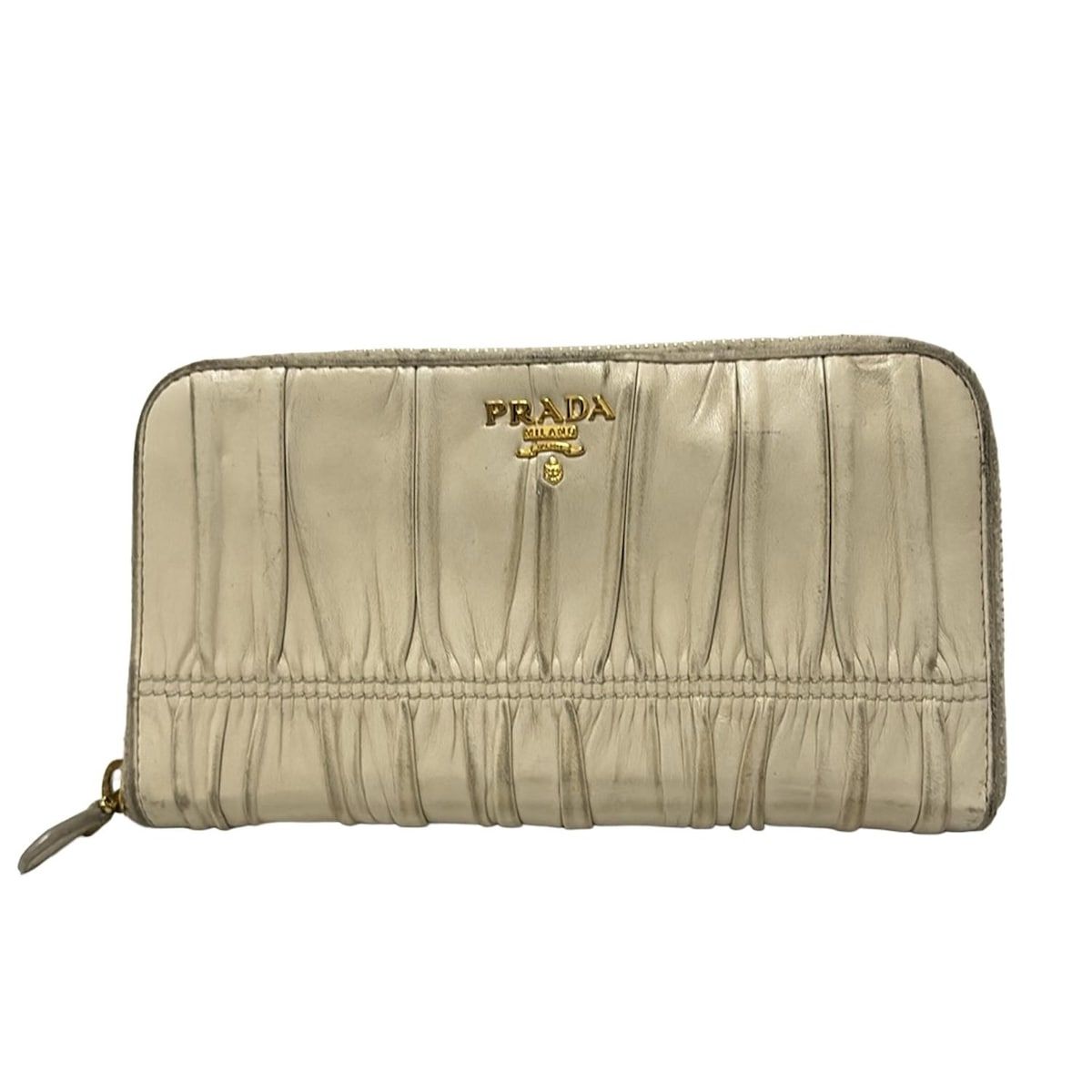 PRADA(プラダ) 長財布 ギャザーウォレット アイボリー ラウンド 