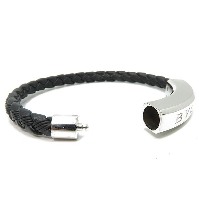 ブルガリ 】 BVLGARI ブレスレット レザー925 シルバー 編み込み 