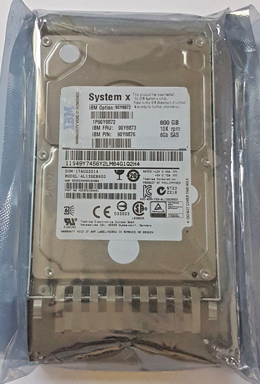 600 GB SAS IBM System X 90Y8872 AL13SEB600 10K 64MB 2.5インチ