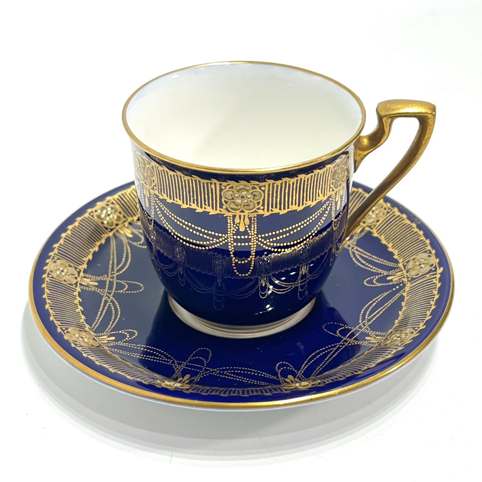1926年 アンティーク ロイヤルウースター＆マッピンアンドウェッブ デミタスカップ＆ソーサー 金彩コバルトカラー ROYAL WORCESTER Mappin - Webb イングランド