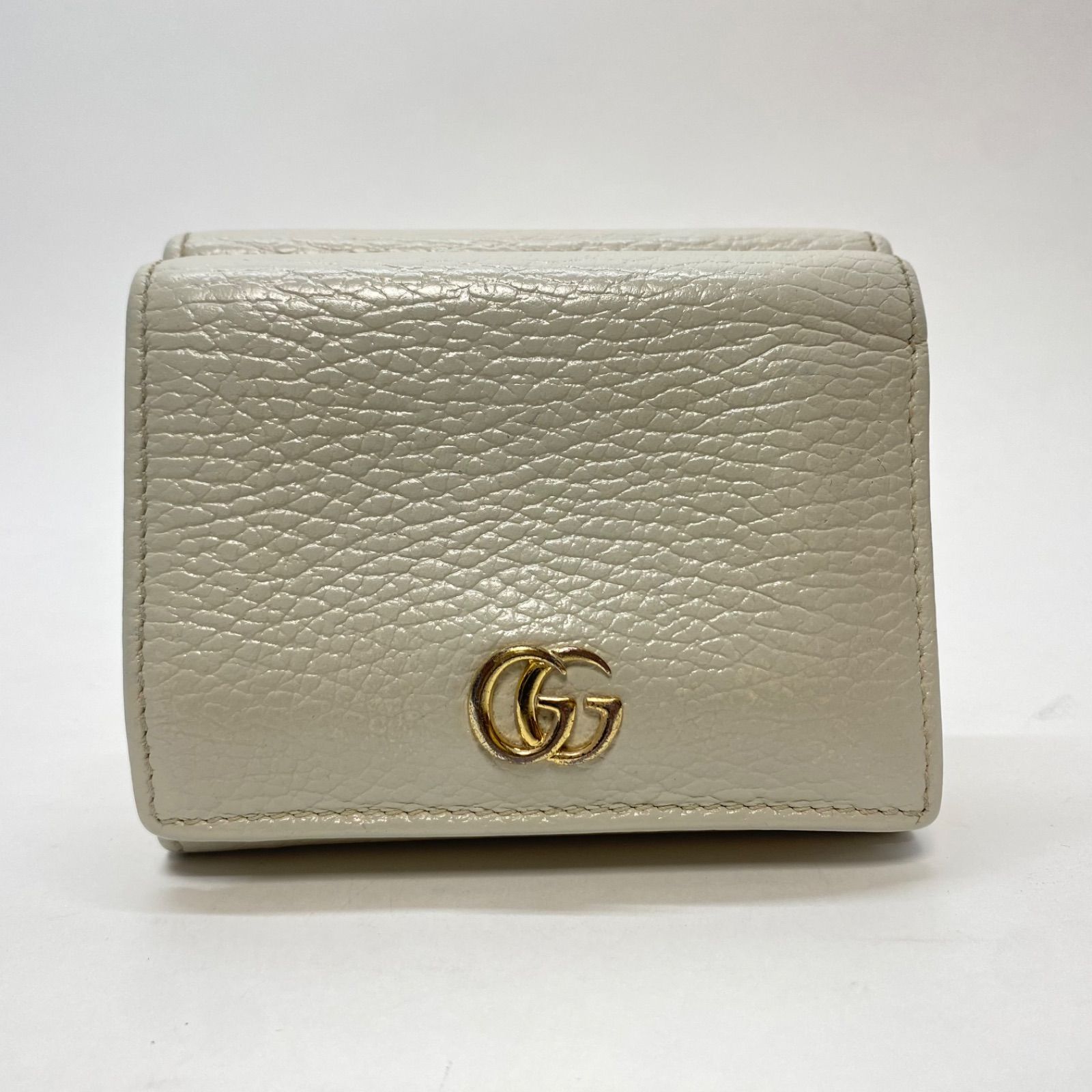 3368 GUCCI グッチ 三つ折り財布 GG マーモント ホワイトベージュ