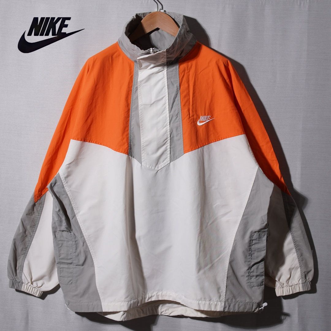Nike ジップアップジャケット Y2K 00s ホワイト/オレンジ ナイキ NIKE ハーフジップ ナイロンジャケット L 相当 表記 S 00s USA