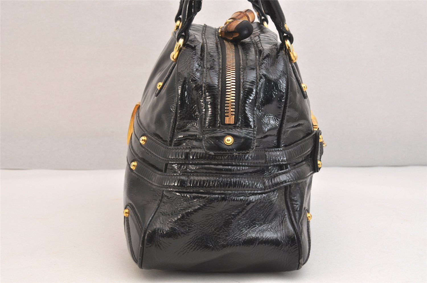 GUCCI グッチ バンブー ホースビット ショルダーハンドバッグ エナメル