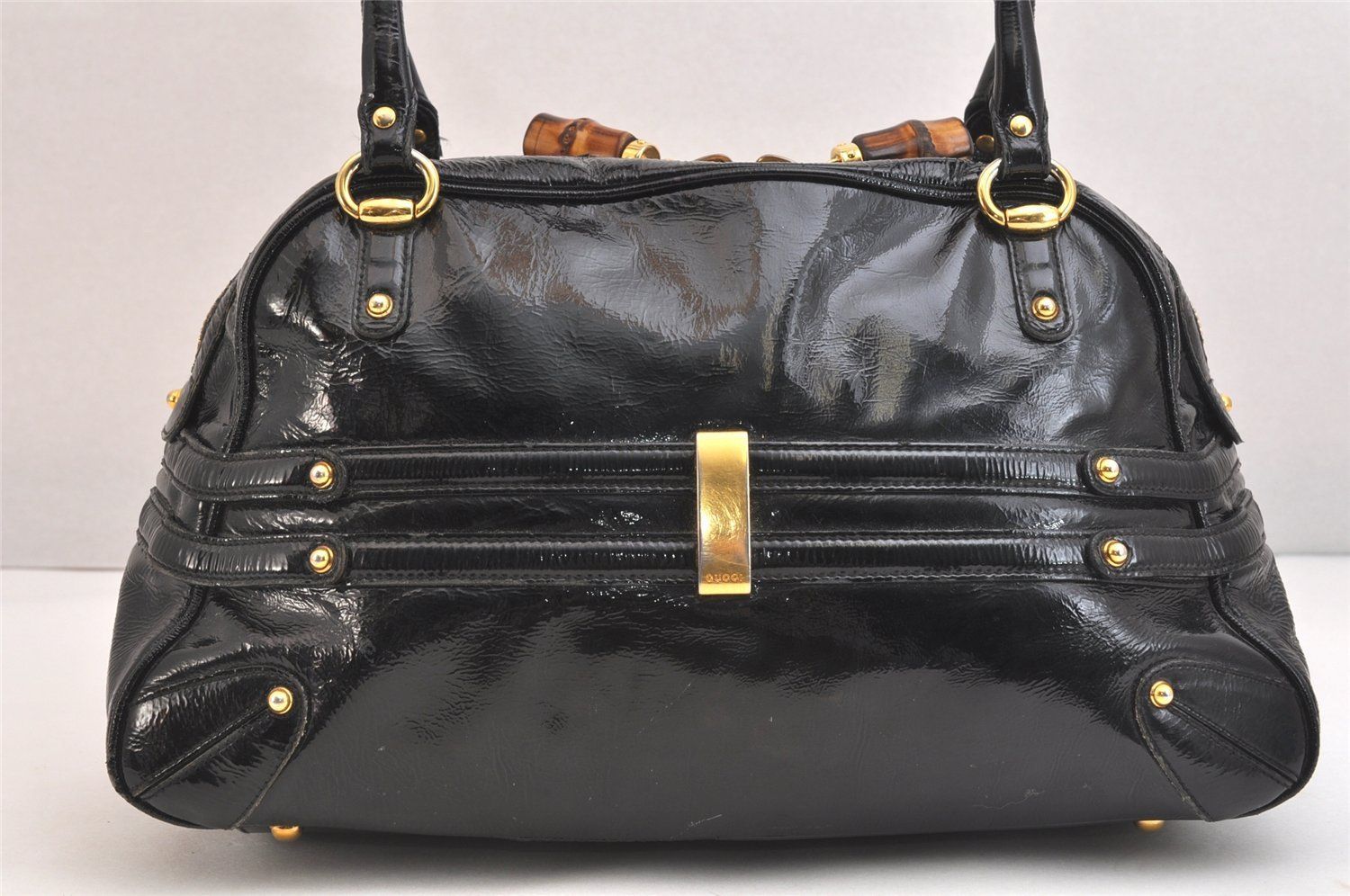 GUCCI グッチ バンブー ホースビット ショルダーハンドバッグ エナメル