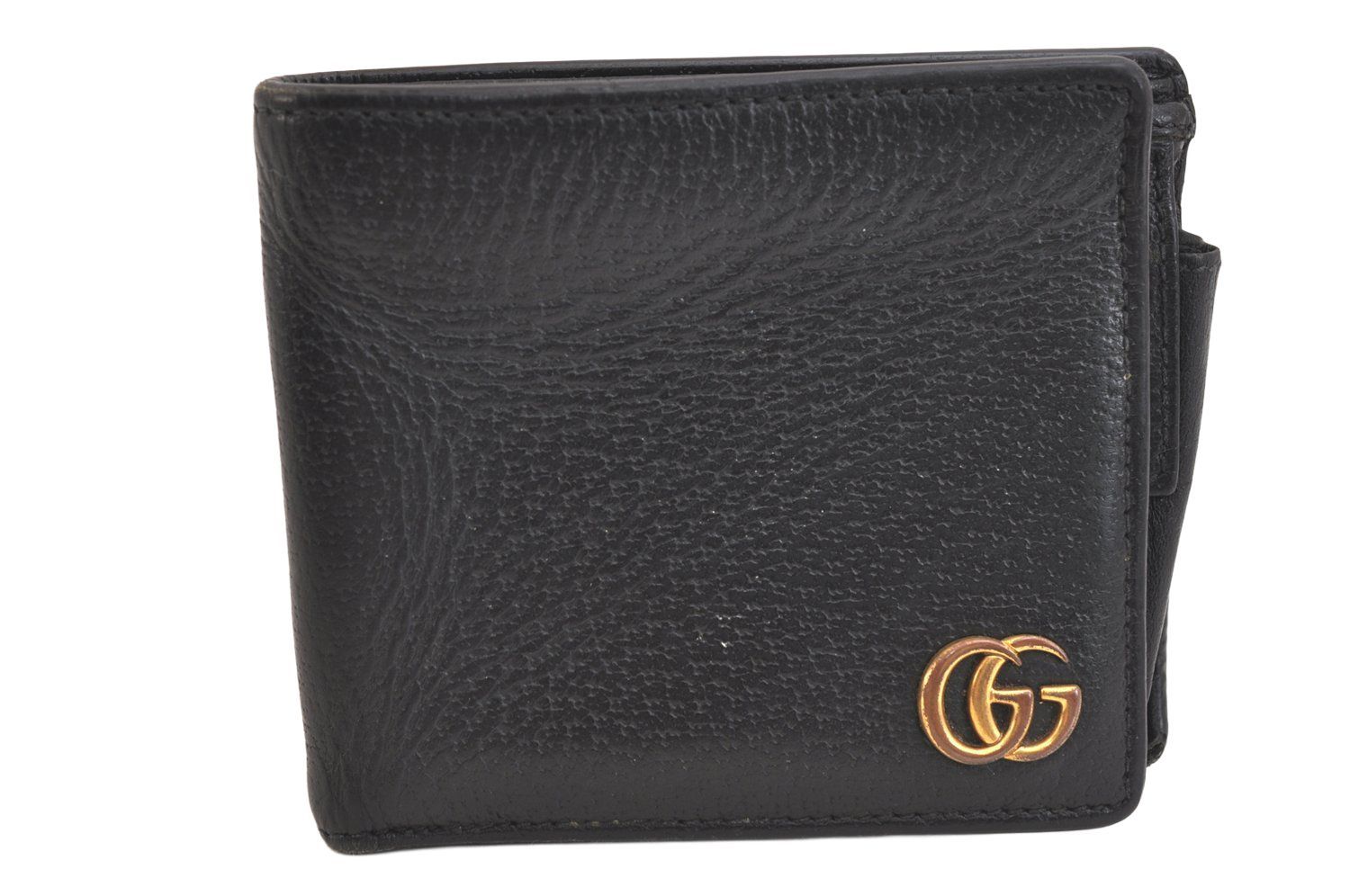 【美品】GUCCI GGロゴ二つ折り財布 ブラック GD金具 428725 GUCCI グッチ GGマーモント ダブルG 二つ折り財布 レザー 428725