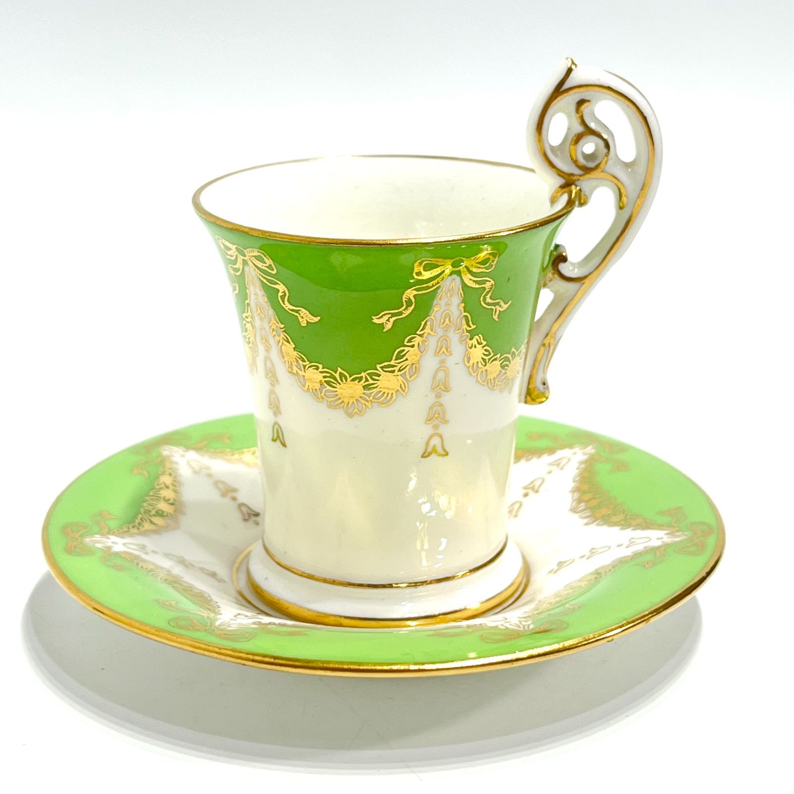 1891 1919年 アンティーク コールポート フラワーガーランド チョコレートカップ＆ソーサー COALPORT イングランド