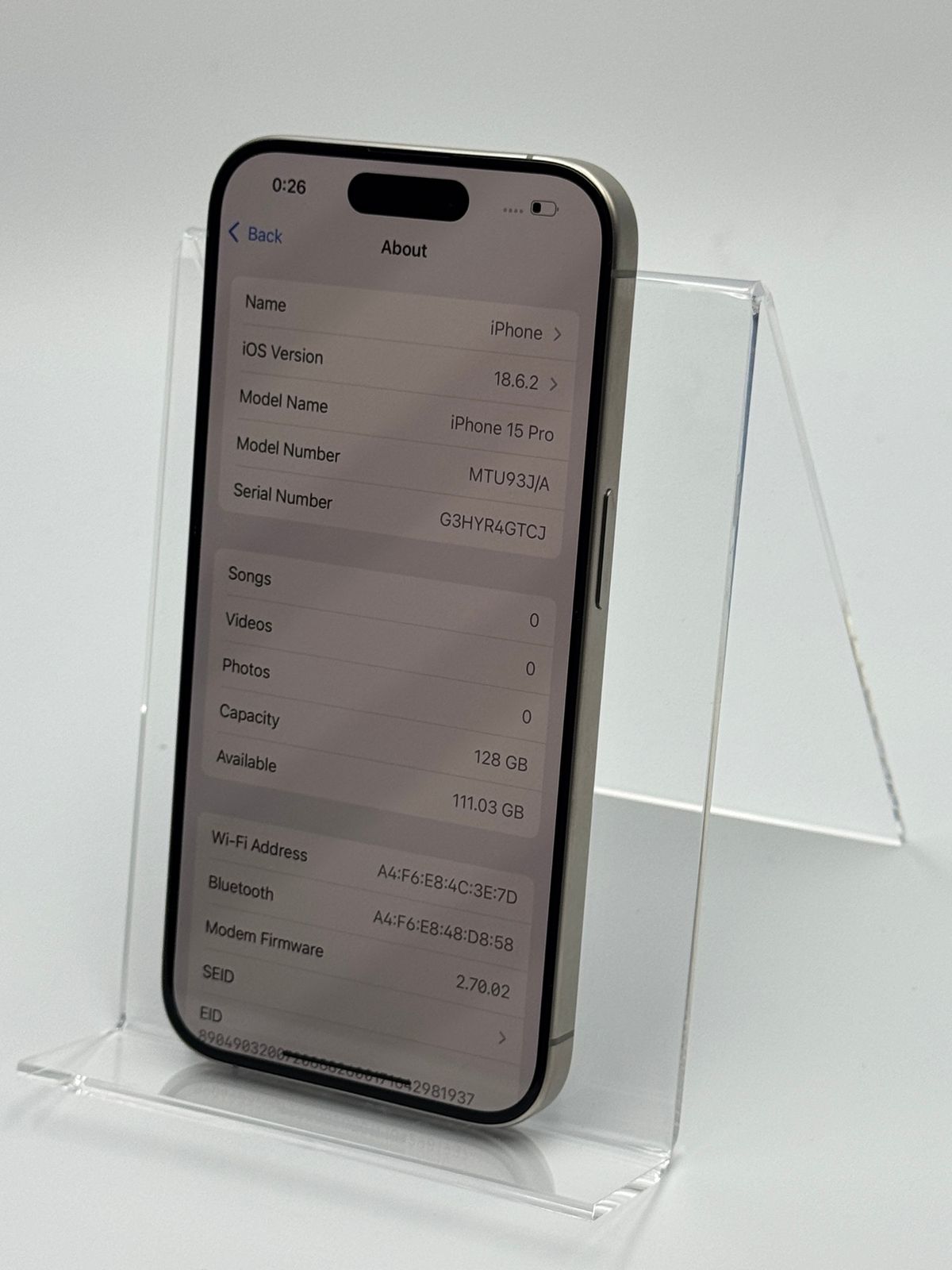 中古A】iPhone 15 Pro 128GB ナチュラルチタニウム バッテリー【88
