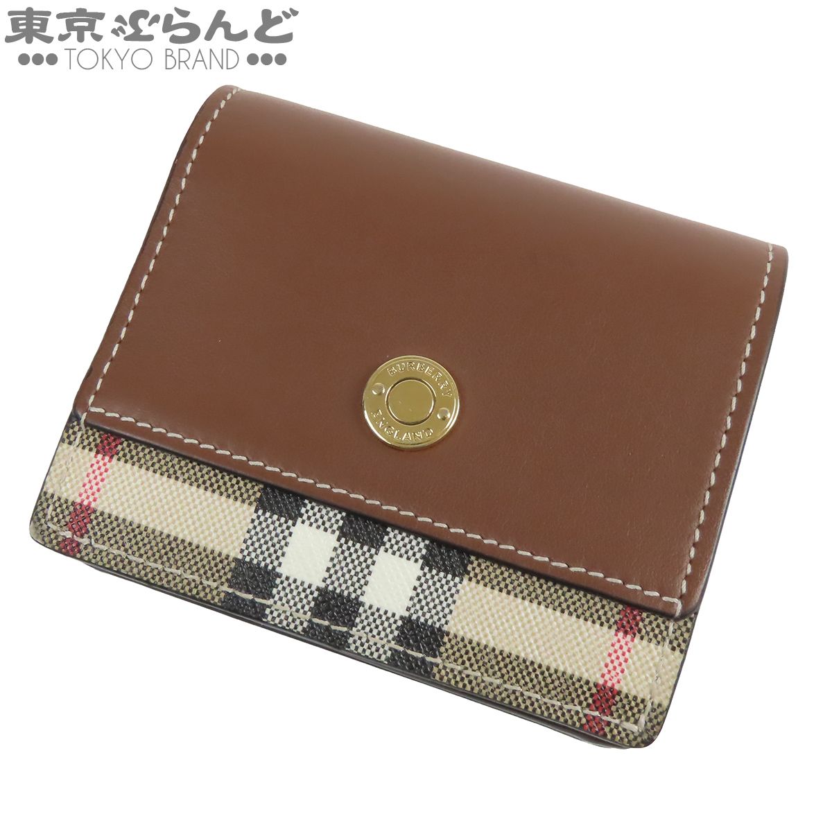 バーバリー BURBERRY 二つ折り財布 ブラウン PVC レザー チェック柄 二