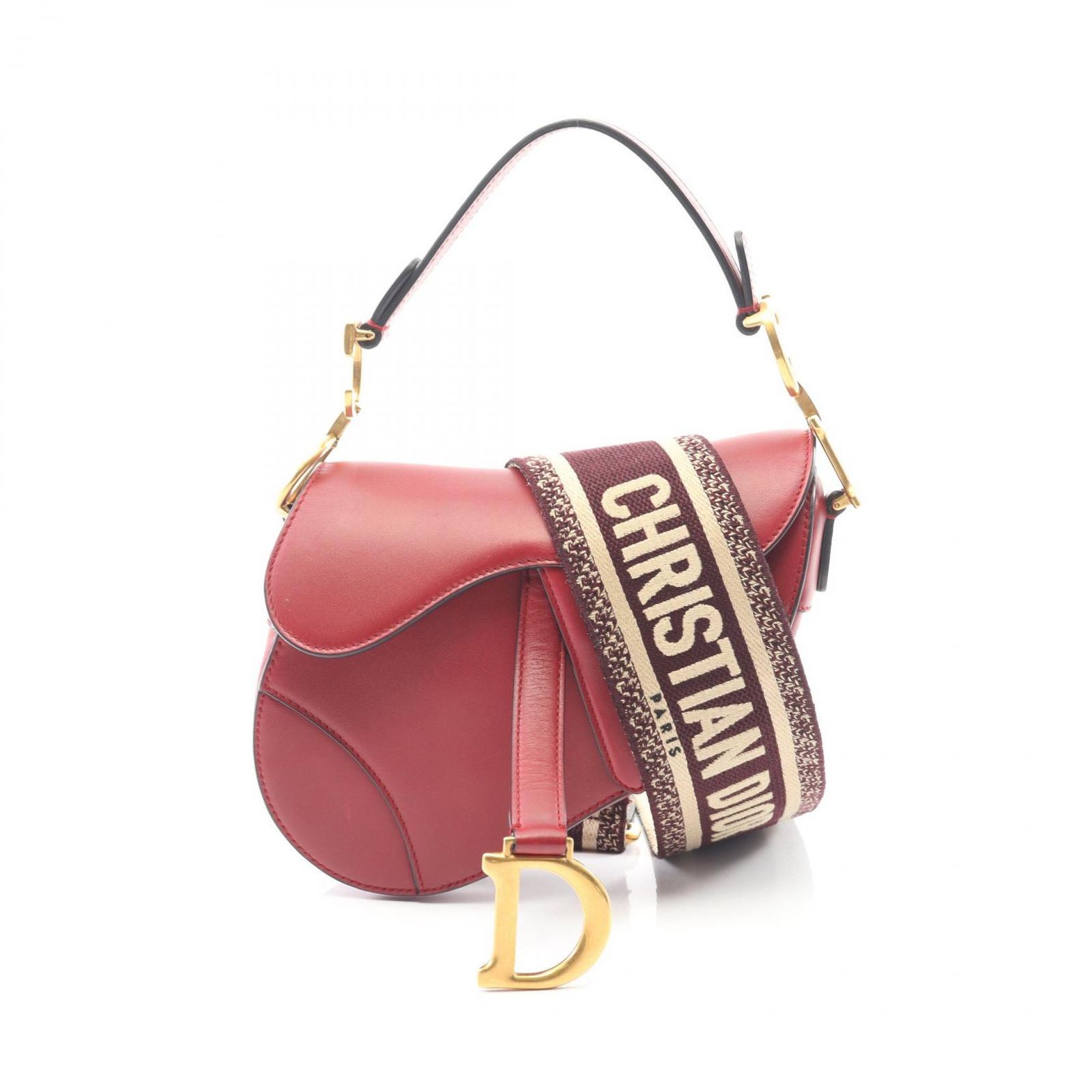 ディオール Dior ハンドバッグ サドルバッグ ミニ レッド レザー 