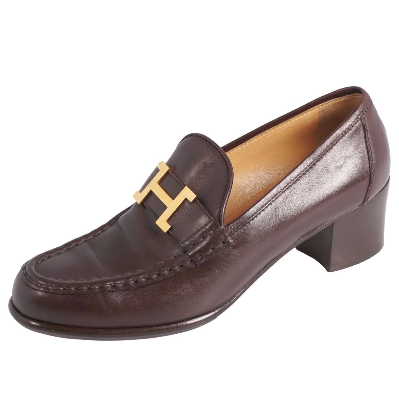 美品 エルメス HERMES ローファー モカシン コンスタンス Hロゴ金具