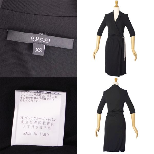美品 グッチ GUCCI ワンピース 五分袖 レーヨンジャージー チェーン