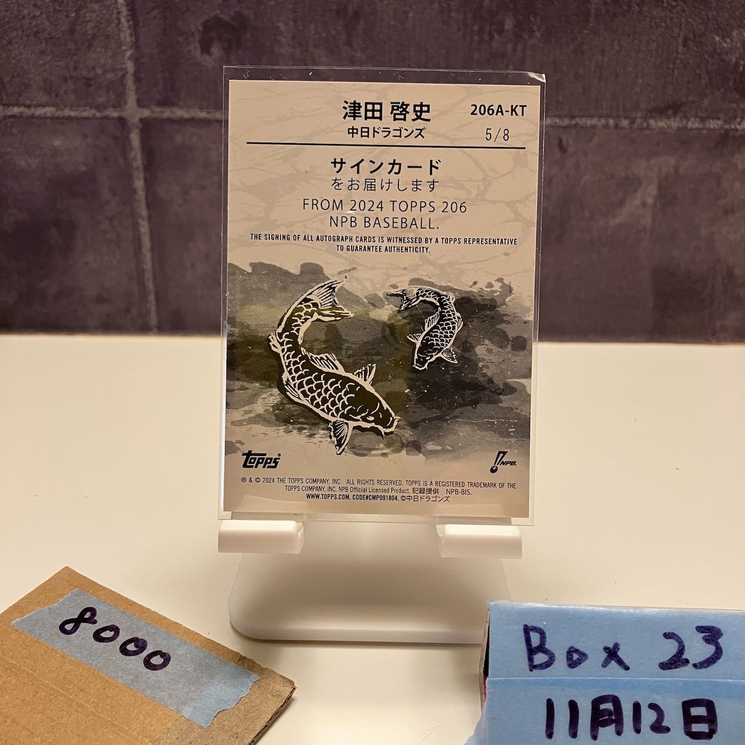 2024 Topps 206 津田啓史 Keishi Tsuda 5/8 直筆サインカード 中日