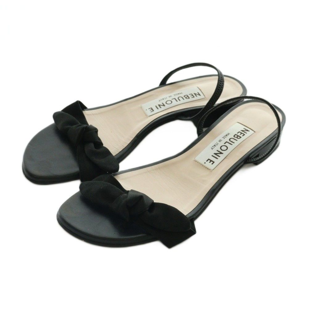 ネブローニ Nebuloni サテンリボンフラットサンダル 37 黒 ブラック