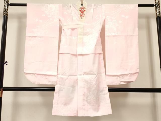 605ag76□七五三 七歳 女児 着物&袋帯&長襦袢 金彩 花車□美品 【公式
