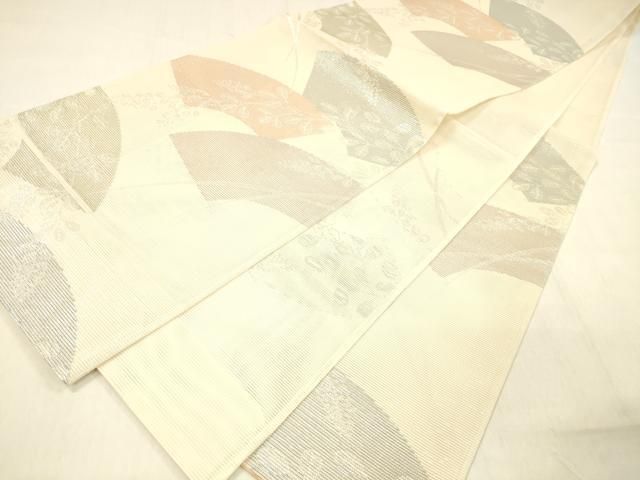 平和屋着物＊夏物　六通柄袋帯　地紙草葉文　銀糸　正絹　逸品　DABB3622cm 平和屋着物＊夏物 六通柄 本袋帯 唐織 草葉文 銀糸 正絹 逸品