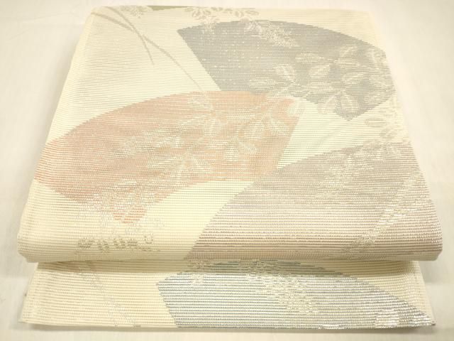 平和屋着物＊夏物 六通柄袋帯 地紙草葉文 銀糸 正絹 逸品 DABB3622cm