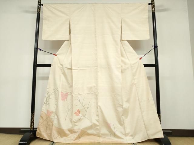 平和屋着物○絲藝苑 上島洋山 訪問着 紬地 舞蝶文 金糸 正絹 逸品