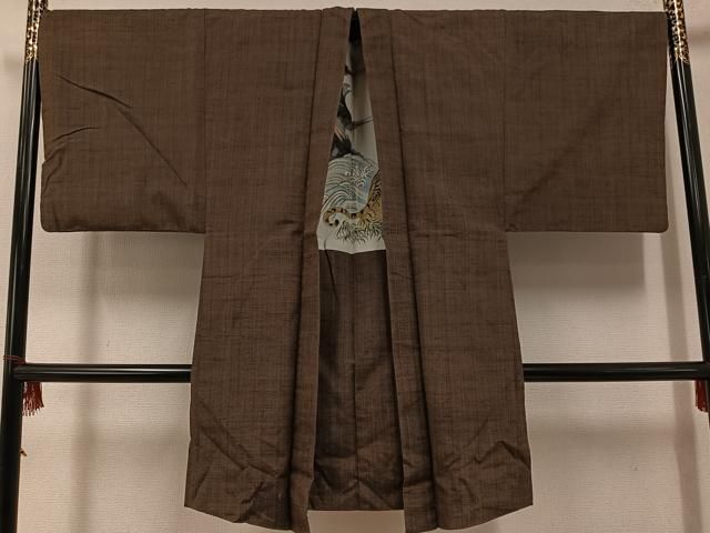 平和屋着物○男性 紬 アンサンブル 色無地 涅色 正絹 逸品 AABF6950ph