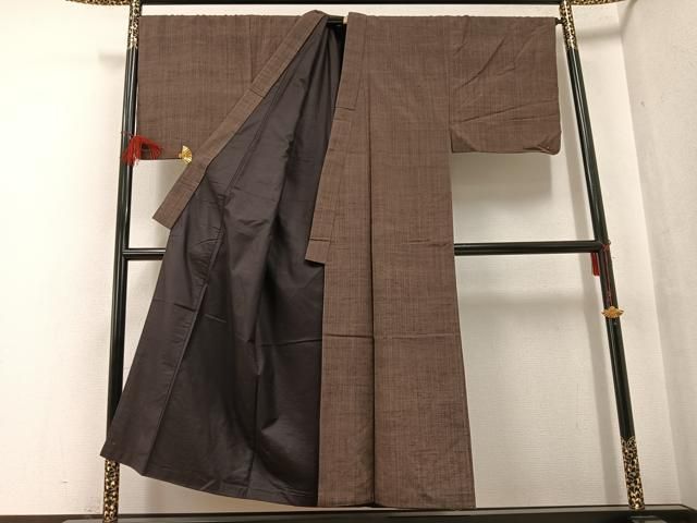 平和屋着物●男性　紬　アンサンブル　色無地　涅色　正絹　逸品　AABF6950ph 平和屋着物○男性 紬 アンサンブル 色無地 涅色 正絹 逸品 AABF6950ph