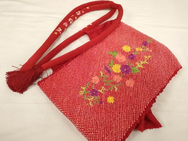 平和屋着物∵七五三　女の子　和装小物　帯締め・帯揚げセット　総絞り　刺繍　丸ぐけ　撚り房　逸品　AABF2224ja