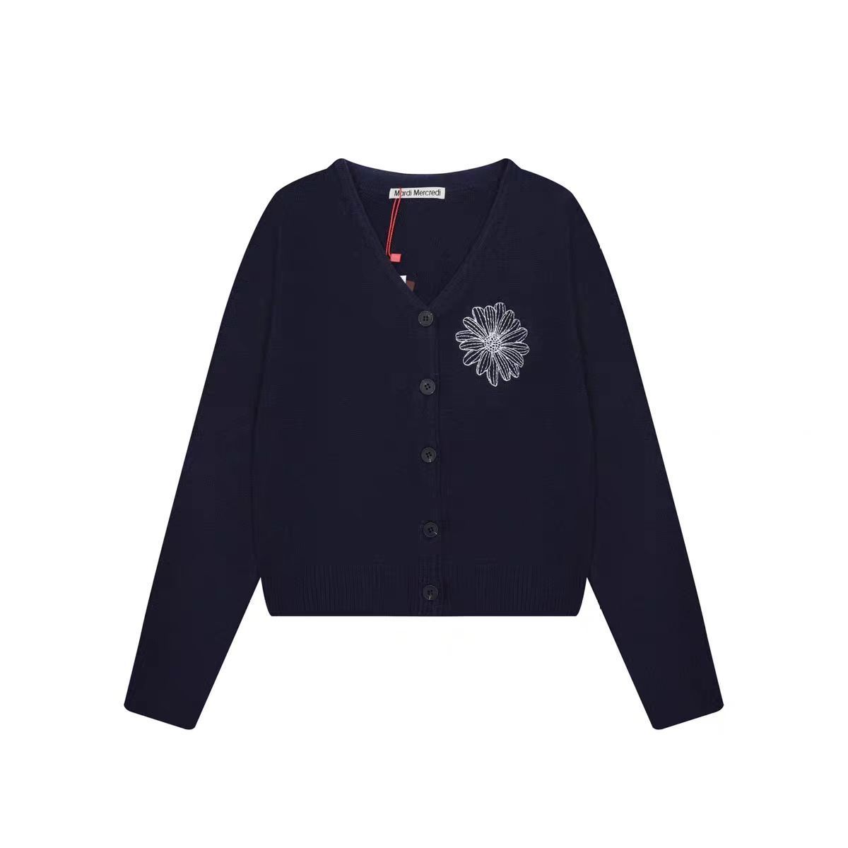 Mardi Merced ハート刺繍 カーディガン 長袖 MARDI MERCREDI秋冬ハート刺繍オールインワンVネックニット